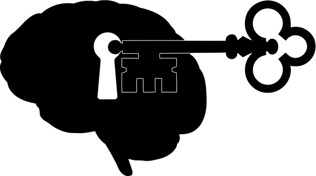 Clip art of brain with a keyhole and a key going in